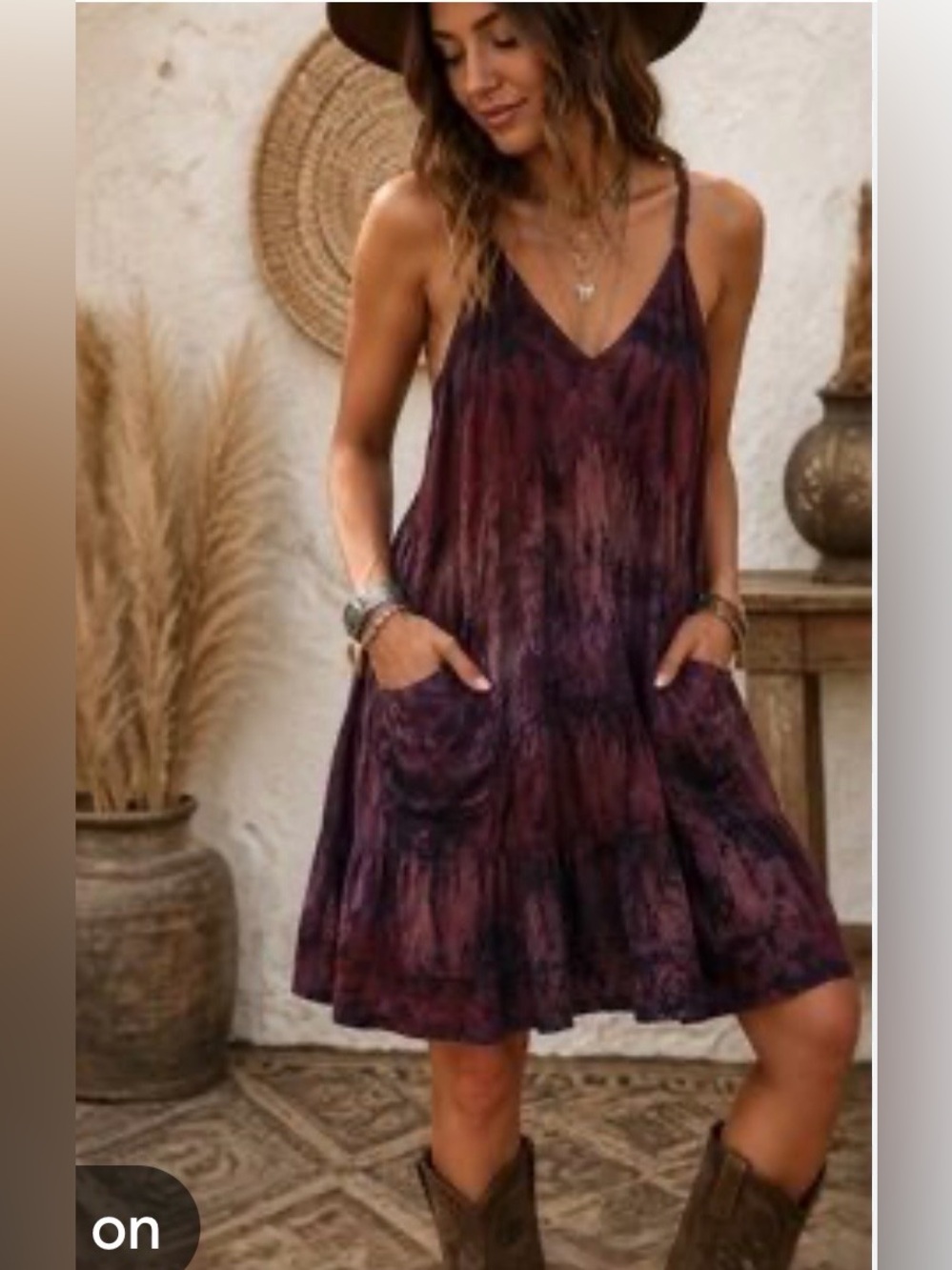 Jaded Gypsy  V-Neck Tie-Dye Mini Dress in Plum
